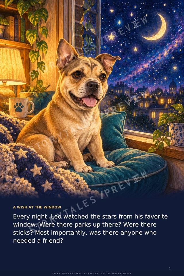 Leo looking at the stars in his illustrated story
